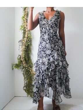 Lauren Vintage Ruffles Asymmetrical Hem Dress